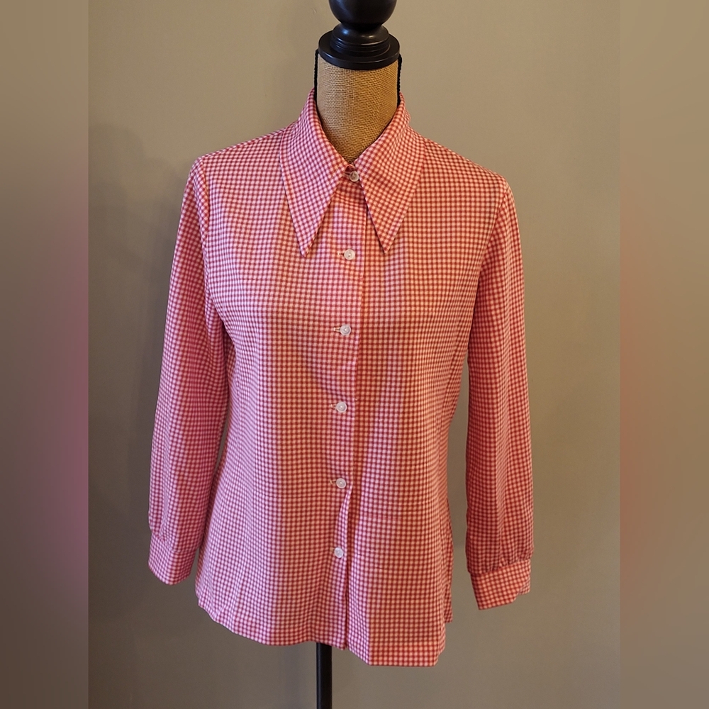 Fritzi Of California Vintage 70s Red Checked Medium Blouse